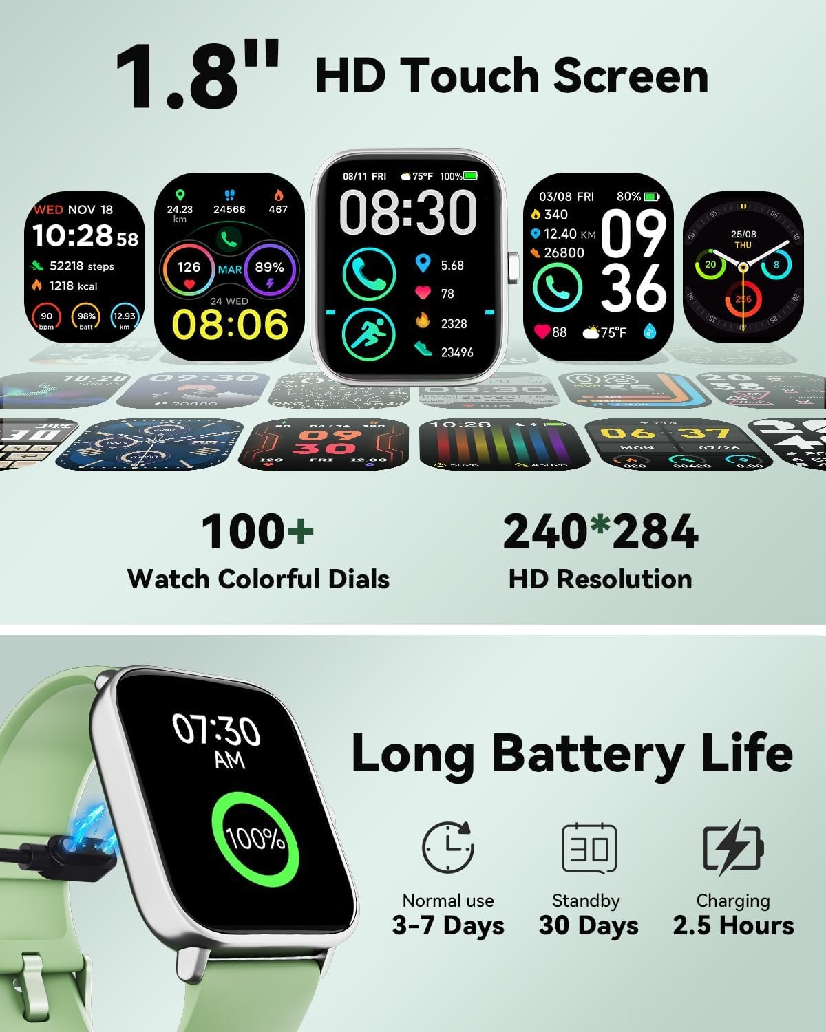 Smartwatch for Men Women, Alexa Built-in, 1.8 Fitness Tracker, IP68 Waterproof Smartwatch for Android  iPhone with Bluetooth Call (Answer/Make), Heart Rate/SpO2/Sleep Monitor/Pedometer, Black
