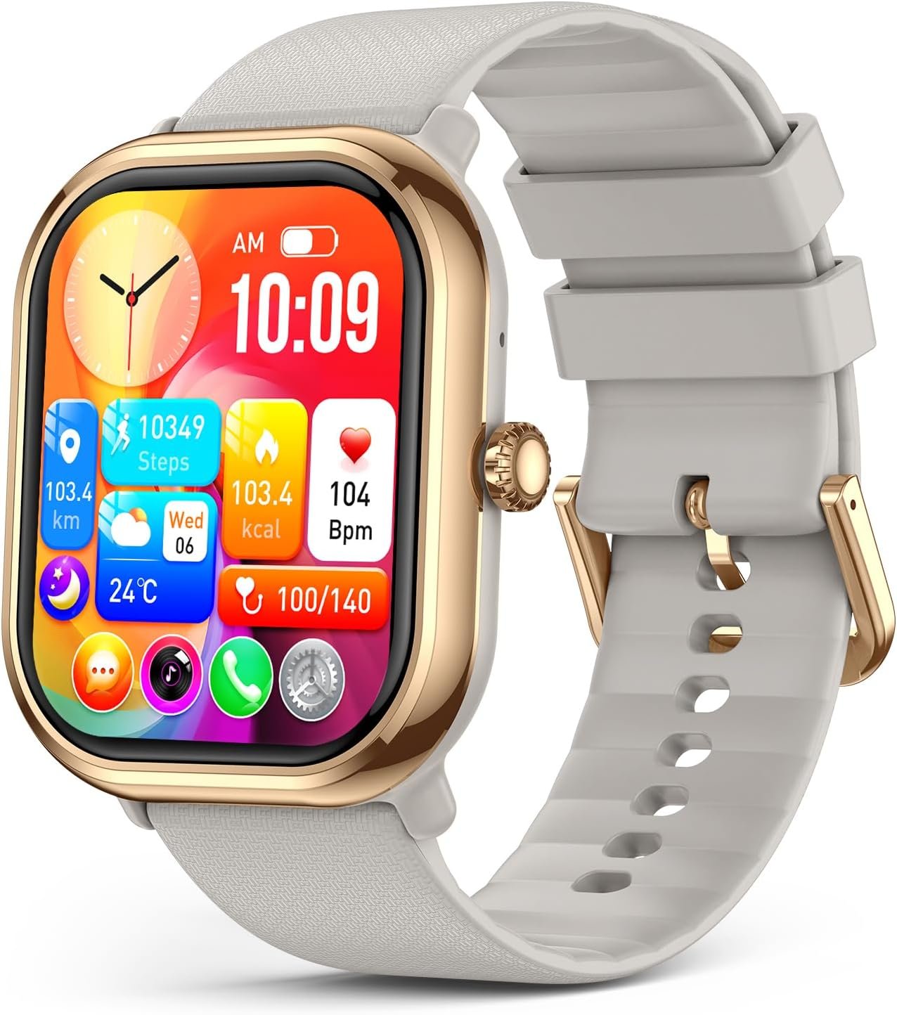 Smartwatch(Answer/Make Call), 1.96 AMOLED Smart Watches for Women with 100+ Sport Modes/Blood Pressure/Blood Oxygen/Heart Rate Monitor, IP68 Waterproof Fitness Tracker Compatible with iOS and Android