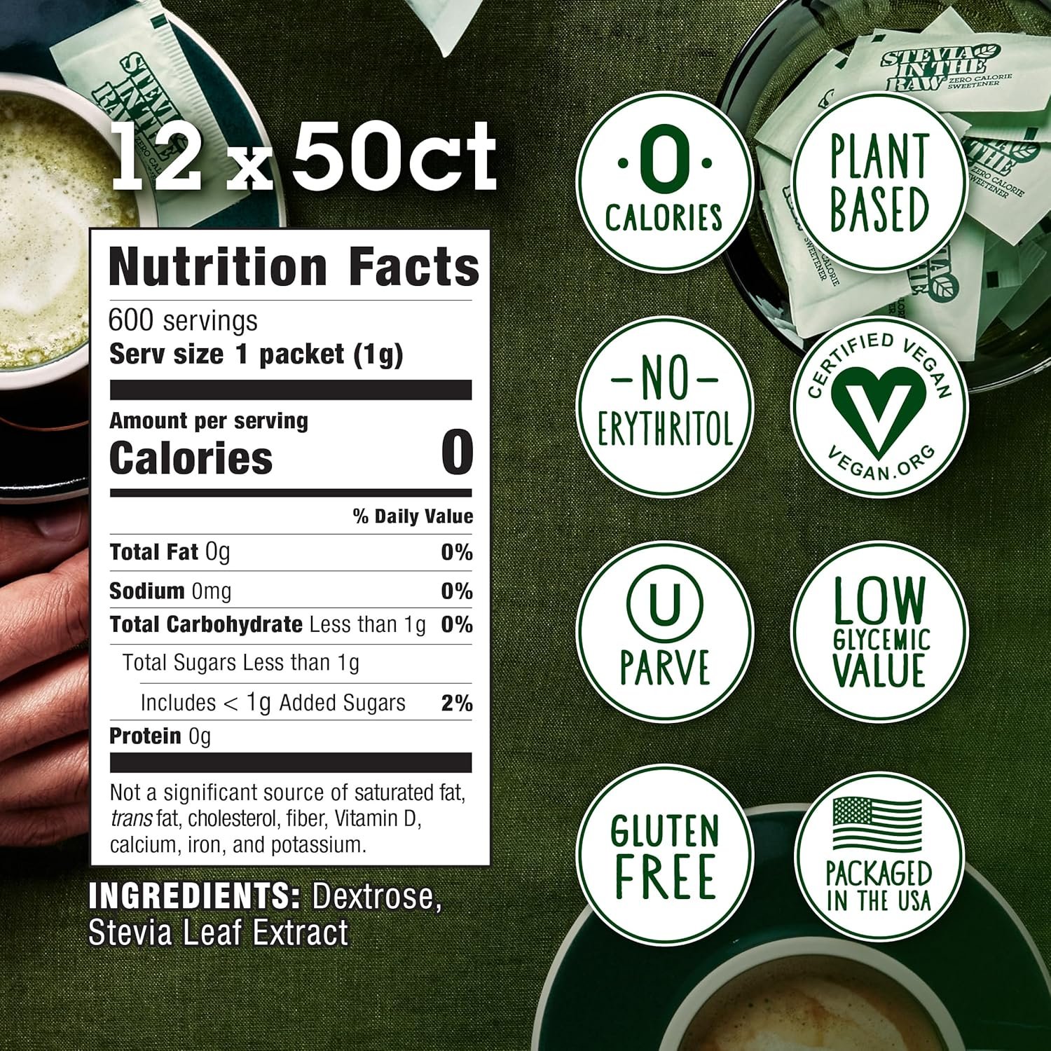 Stevia In The Raw, Plant Based Zero Calorie Sweetener, Sugar Substitute, Sugar-Free Sweetener for Coffee, Hot  Cold Drinks, Suitable For Diabetics, Vegan, Gluten-Free, 200 Count Packets (Pack of 2)
