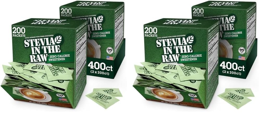 Stevia In The Raw, Plant Based Zero Calorie Sweetener, Sugar Substitute, Sugar-Free Sweetener for Coffee, Hot  Cold Drinks, Suitable For Diabetics, Vegan, Gluten-Free, 200 Count Packets (Pack of 2)