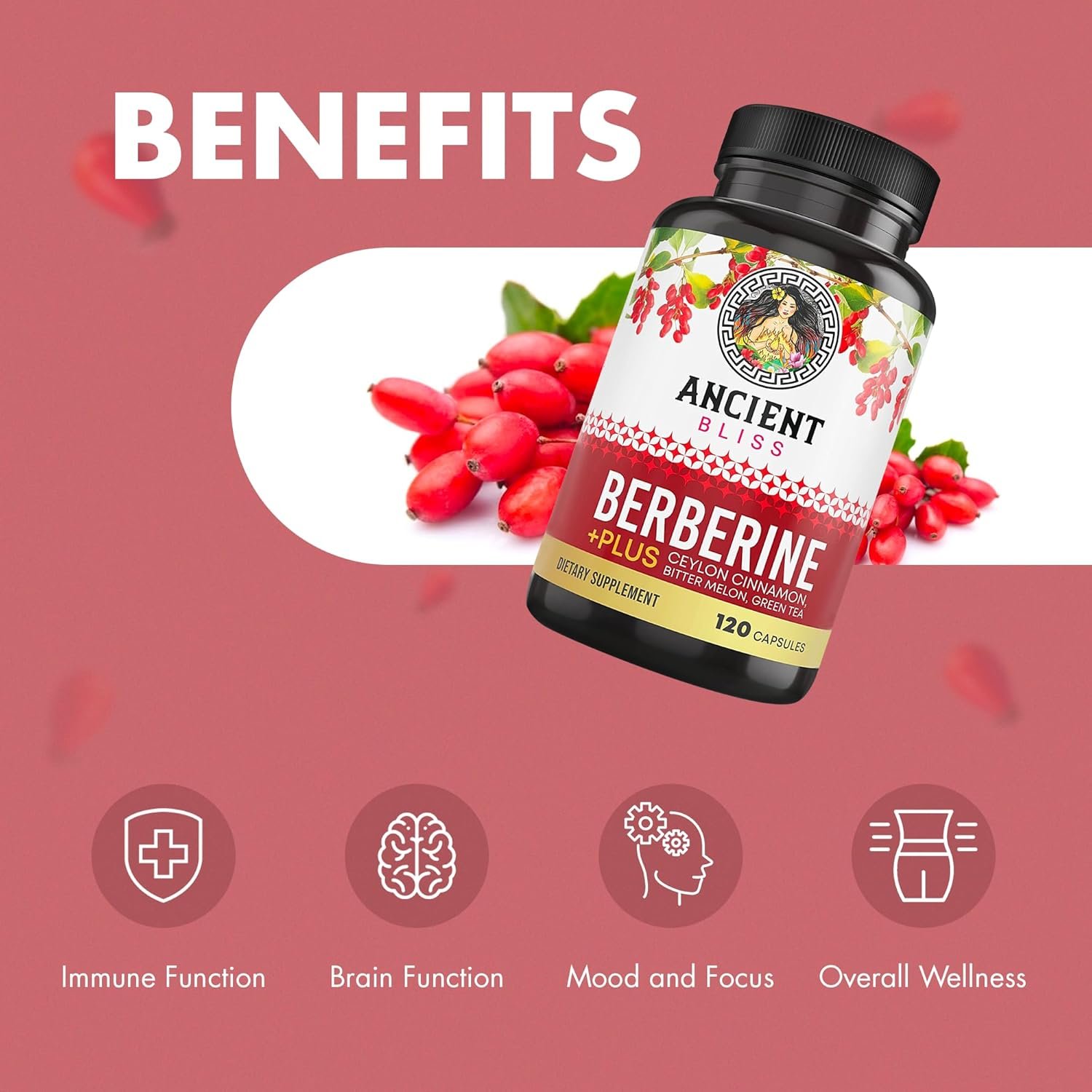 Ancient Bliss Berberine HCL 1200mg with Ceylon Cinnamon, Bitter Melon, and Green Tea Extract - 120 Capsules