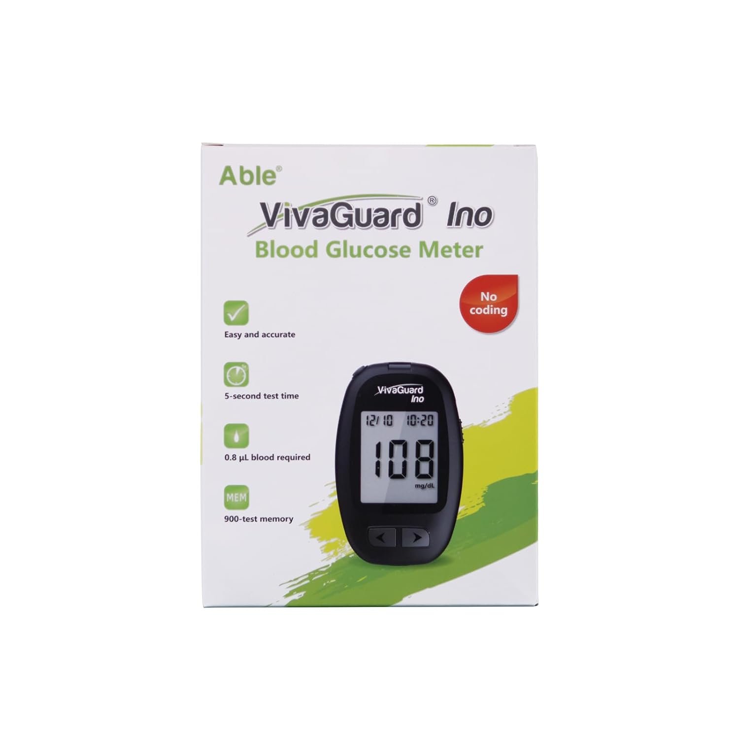 Blood Glucose Monitor - Compact, Easy-to-Use Blood Sugar Monitor with Accurate Results, Large Display and Painless Testing, Ideal for Home Use, Black
