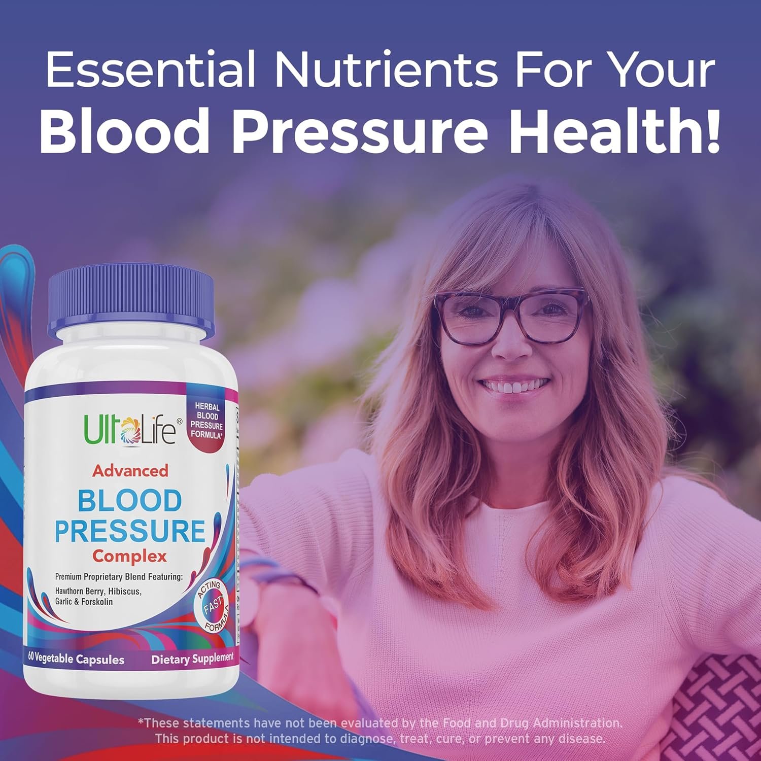 Blood Pressure Supplements - Advanced Blood Pressure Supplement Complex - Hawthorn Berry, Hibiscus, Garlic, Forskolin - 14 Vitamins  Herbs, 30 Day Supply in Veggie Capsules