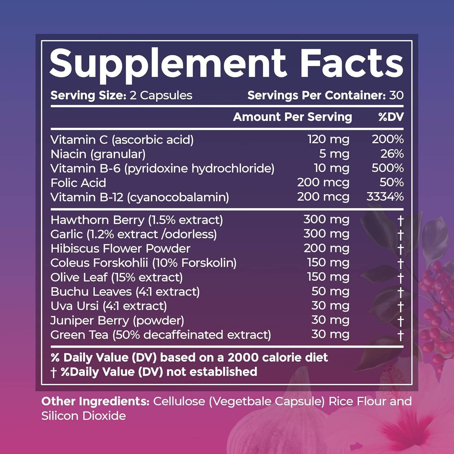 Blood Pressure Supplements - Advanced Blood Pressure Supplement Complex - Hawthorn Berry, Hibiscus, Garlic, Forskolin - 14 Vitamins  Herbs, 30 Day Supply in Veggie Capsules