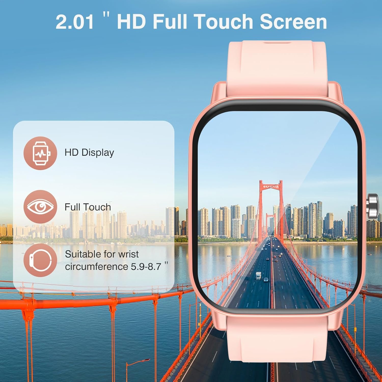Blood Pressure Watch, Smart Watch for Women, Reloj Inteligente para Mujeres, 2.01 HD Waterproof Dial/Answer Fitness Tracker with Oxygen Pressure Monitor Compatible for Android iPhone, Pink