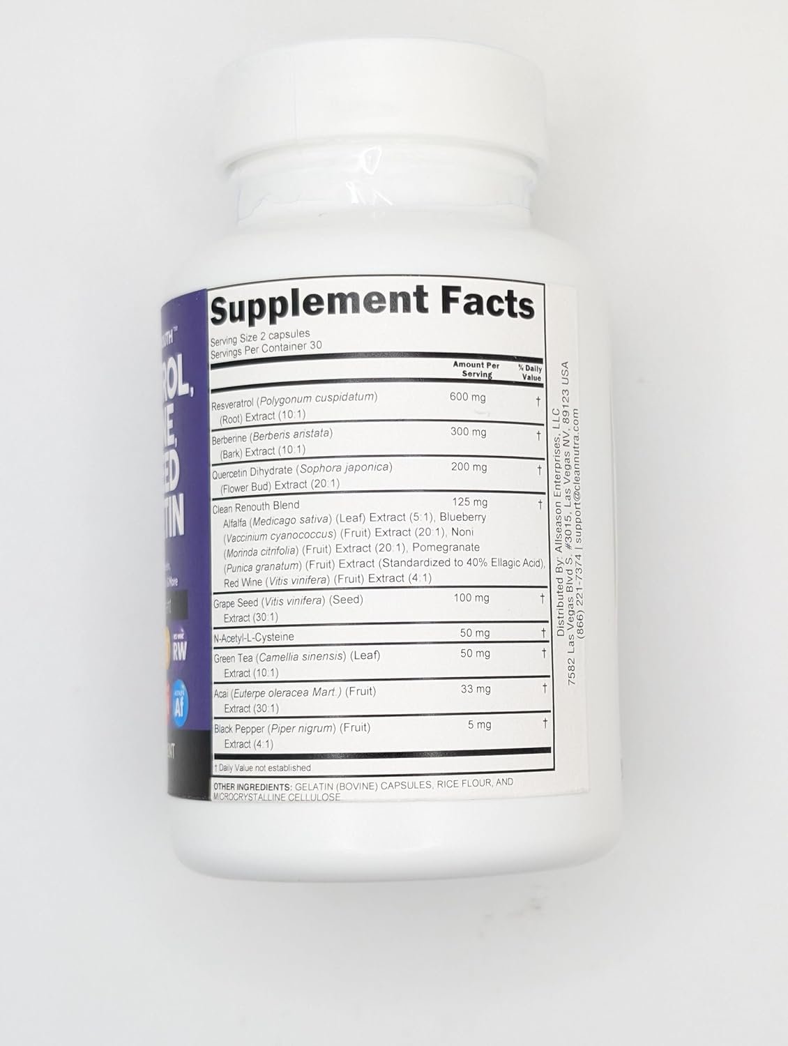 Clean Resveratrol Supplement | Berberine Grape Seed Extract Quercetin Green Tea Extract Acai Noni Polyphenol Supplement for Women  Men Anti Aging N-Acetyl Cysteine NAD Booster