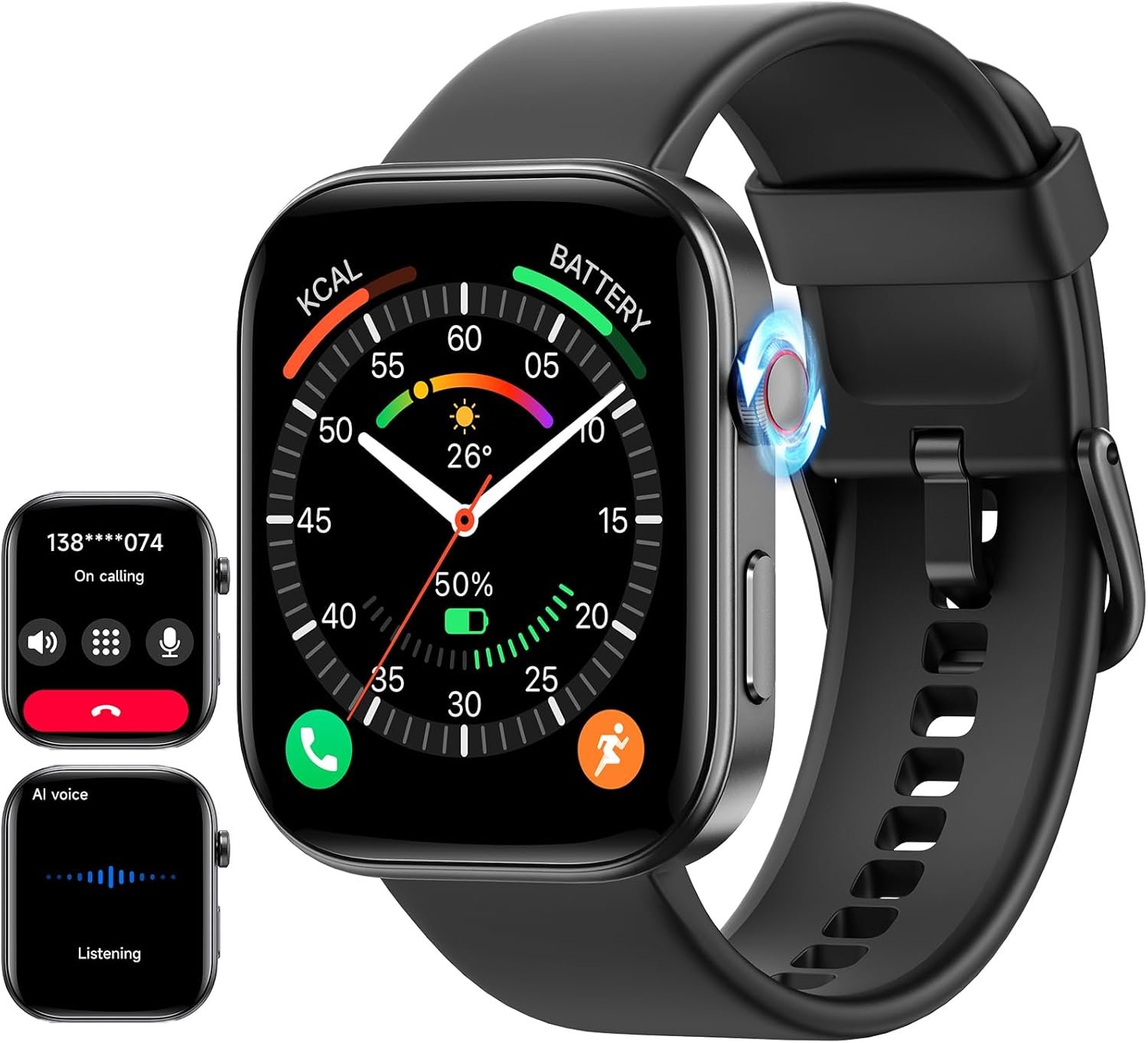ENOMIR Smart Watch for Women iPhone  Android,1.99 AMOLED Screen 3ATM Waterproof Fitness Watch with Answer/Make Call AI Voice,24H-Heart Rate/SpO2/BP Monitor,120+ Sports Modes (Black)