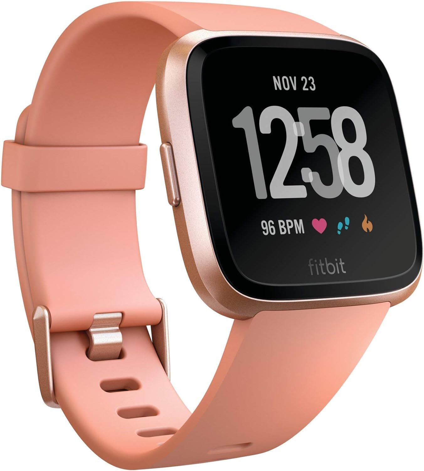 Fitbit Versa Smart Watch, Peach/Rose Gold Aluminium, One Size (S  L Bands Included) - (Renewed)