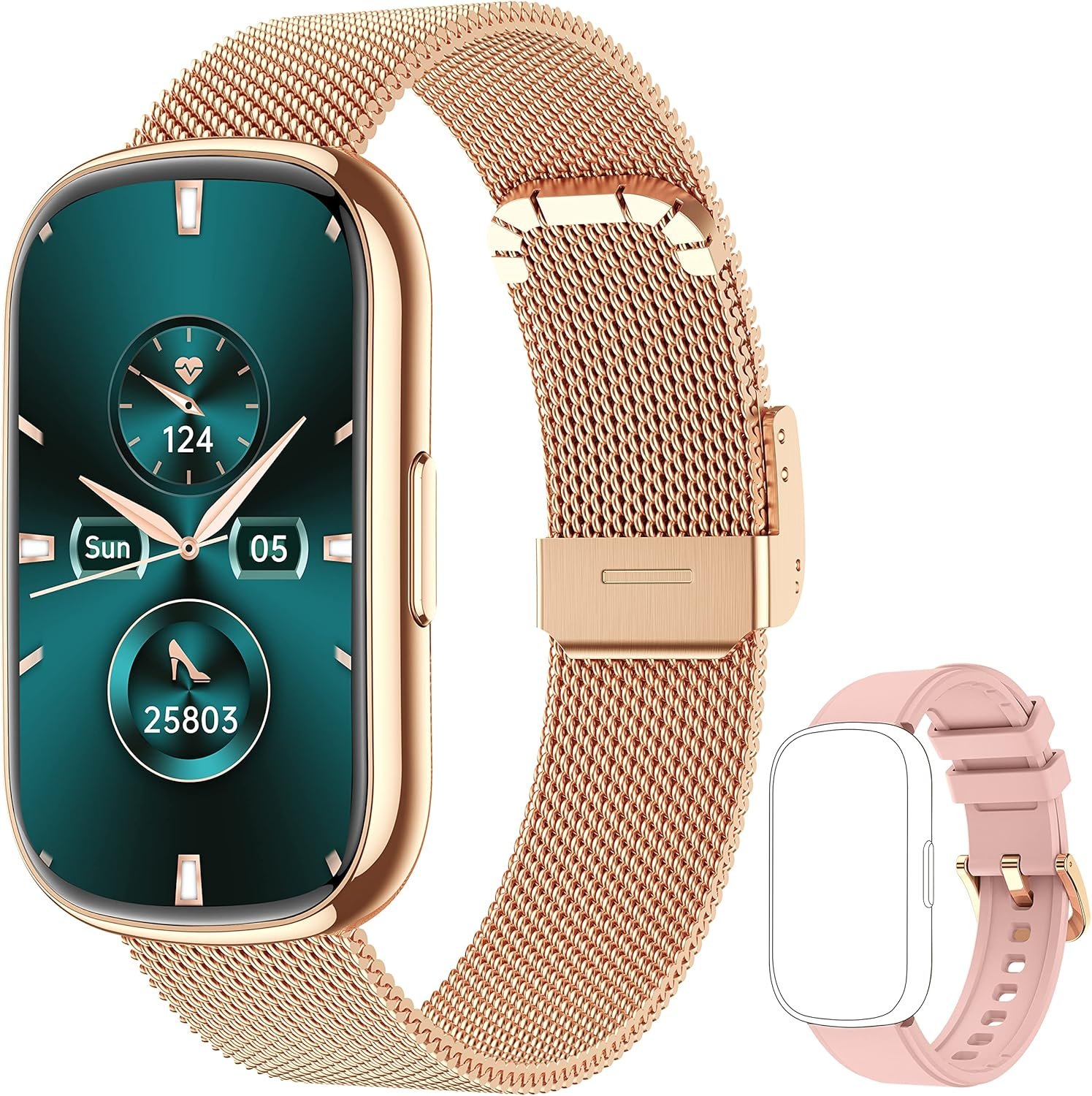 KALINCO Slim Fitness Tracker, Smart Watch with Heart Rate, Blood Oxygen, Blood Pressure and Sleep Monitor, Activity Tracker Pedometer, Calories Step Counter for Women Men, 2 Bands Included