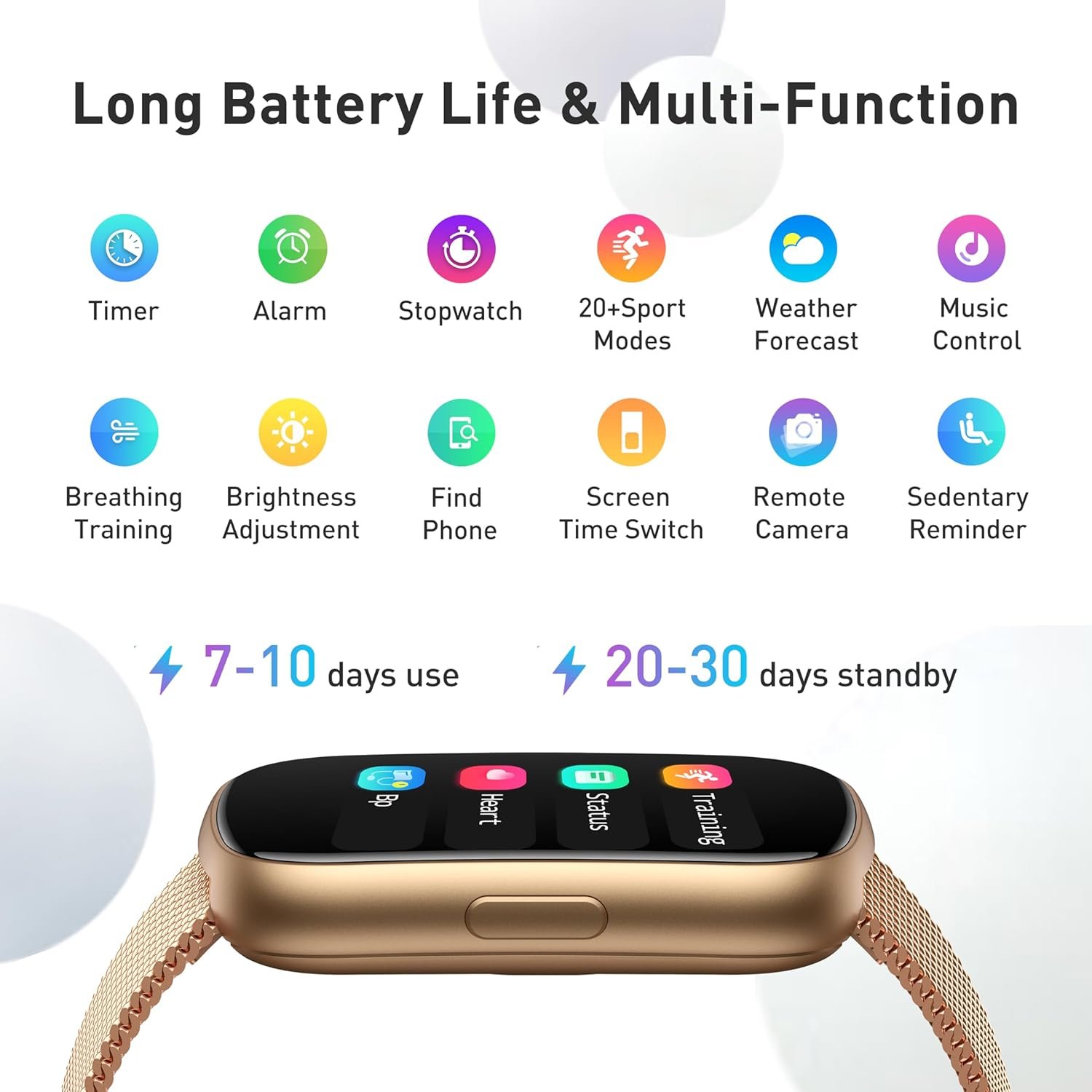 KALINCO Slim Fitness Tracker, Smart Watch with Heart Rate, Blood Oxygen, Blood Pressure and Sleep Monitor, Activity Tracker Pedometer, Calories Step Counter for Women Men, 2 Bands Included