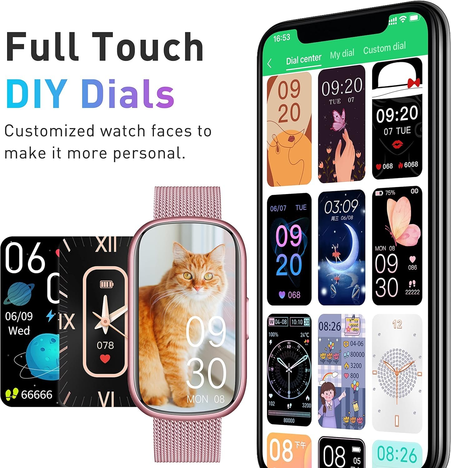 KALINCO Slim Fitness Tracker, Smart Watch with Heart Rate, Blood Oxygen, Blood Pressure and Sleep Monitor, Activity Tracker Pedometer, Calories Step Counter for Women Men, 2 Bands Included