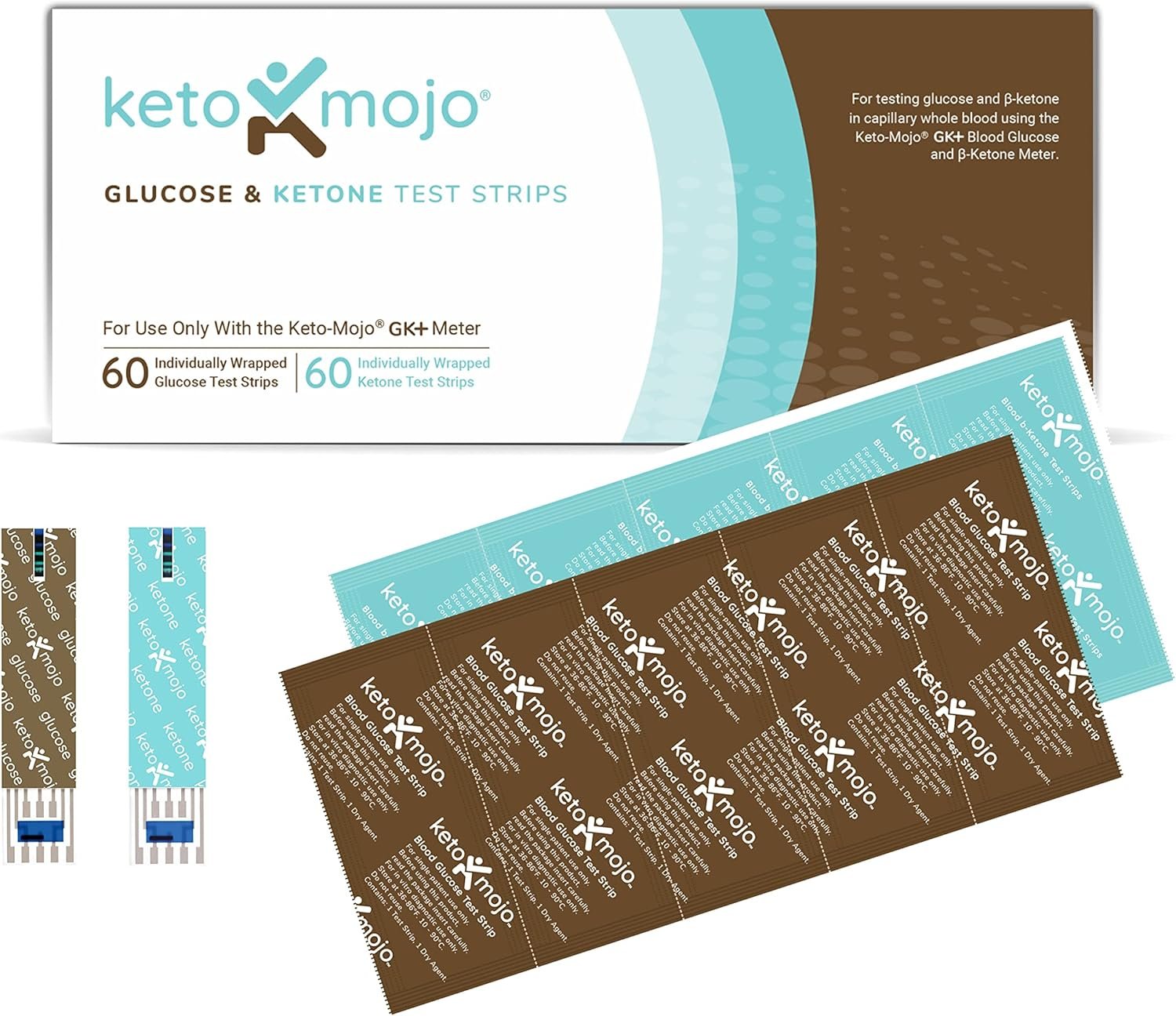 KETO-MOJO Test Strip Combo Pack for Use ONLY with The New GK+ Meter | 60 Blood Glucose + 60 Blood Ketone (120ct)