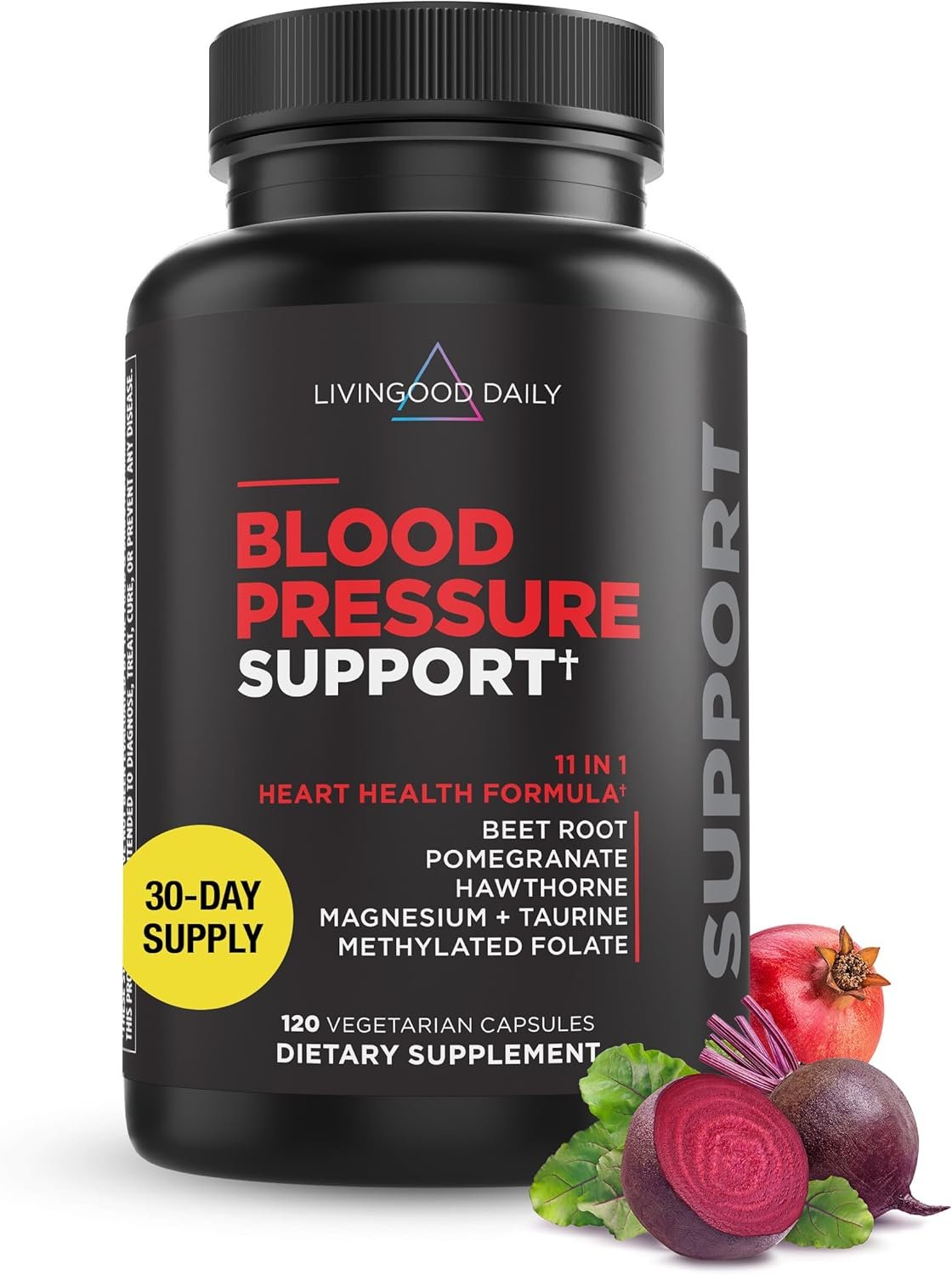 Livingood Daily Blood Pressure Support, 120 Vegetarian Capsules - Blood Pressure Supplements with Beet Root, Pomegranate,  Hawthorn Support High Blood Pressure  Heart Health - Vegan  Non-GMO