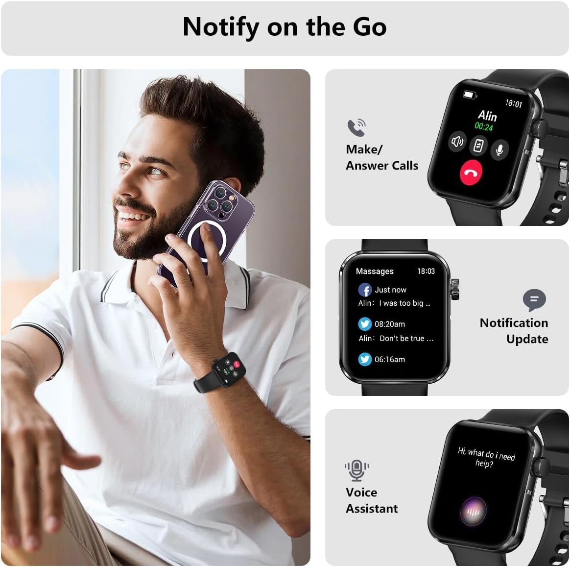 MorePro Health Fitness Tracker (Answer/Make Call), 1.83 Smart Watch with 24/7 Heart Rate/Blood Pressure/Blood Oxygen/Sleep Monitor, Step Calorie Counter with 100 Sports for Women Men Android iPhone