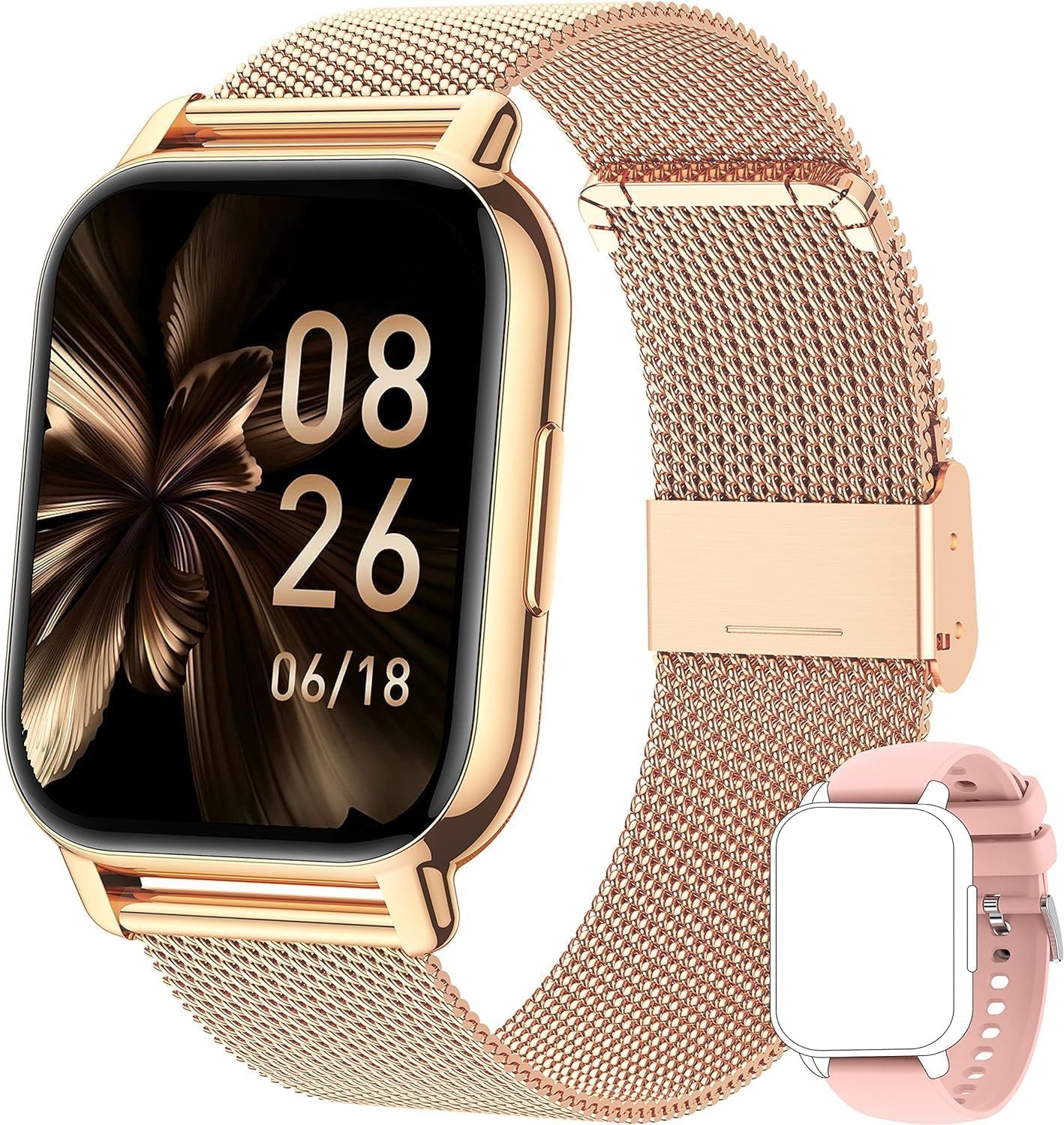 Popglory Smart Watch Answer/Make Calls, 1.85 Smartwatch with AI Voice Control, Blood Pressure/SpO2/Heart Rate Monitor, Fitness Tracker Watch 2 Straps for Men Women for iOS Android Phones