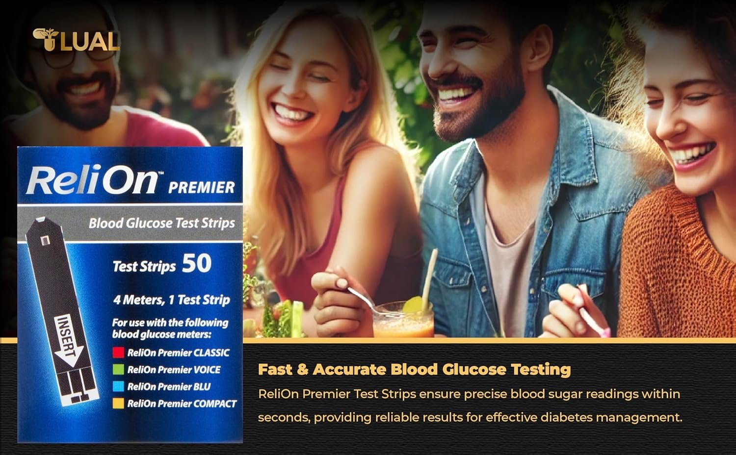 ReliOn Premier Test Strips 100 Count | Reli On Premier Blood Glucose Test Strips | Diabetes Test Strips | Tiras para Medir la Glucosa + Luals 45 Diabetes Decoded