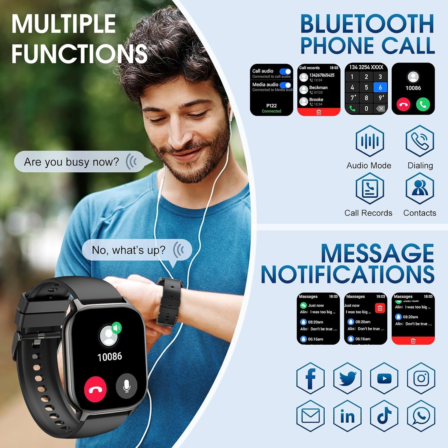 Smart Watch, 2.1 Smart Watches for Men Women(Answer/Make Call),120+ Sport Modes Fitness Tracker with Sleep Heart Rate Monitor, Pedometer, Watches for Men IP68 Waterproof Fitness Watch for iOS Android