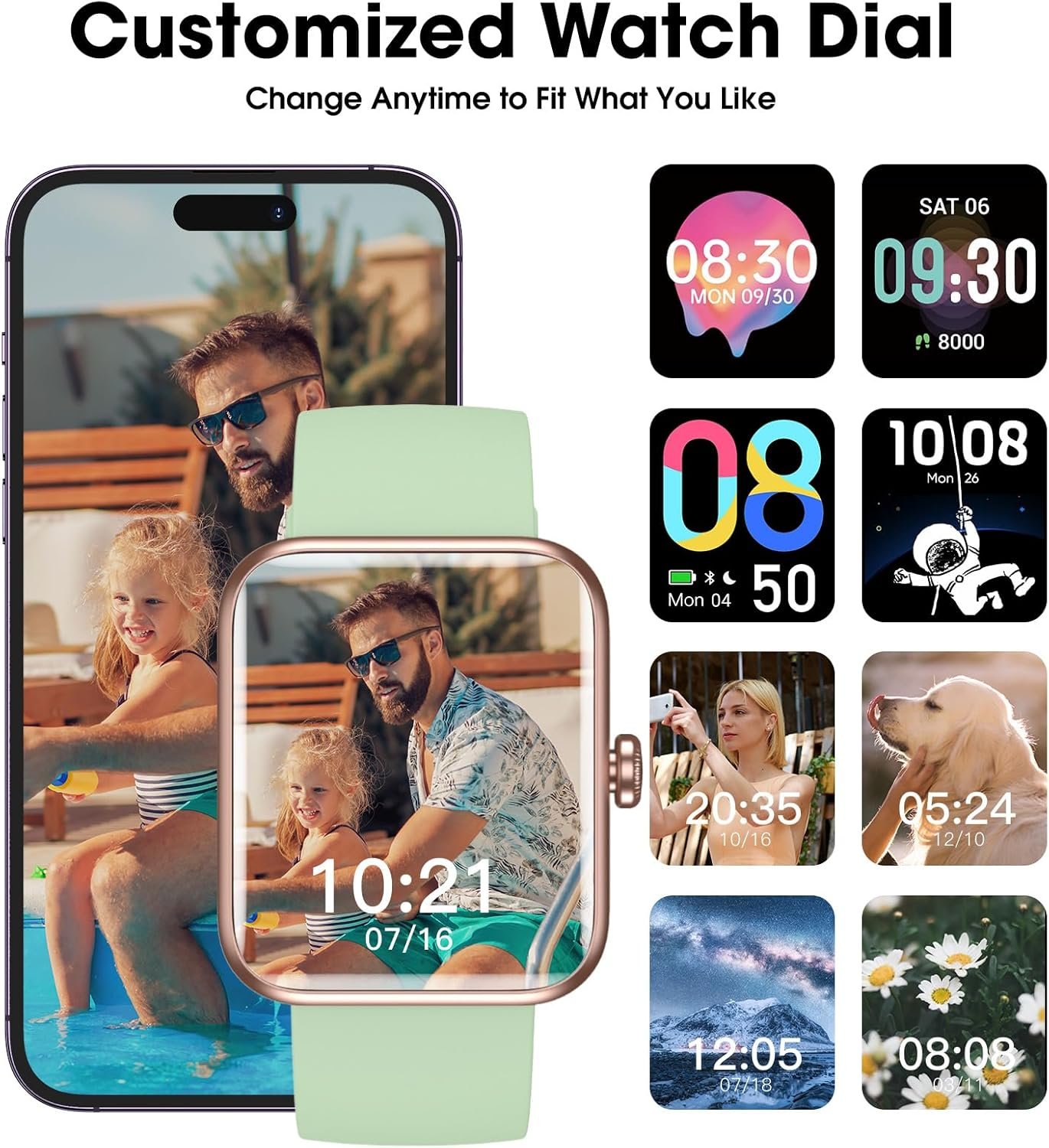 Smart Watch, Fitness Tracker with Touchscreen, Heart Rate Monitor, Blood Oxygen, Sleep Tracking Fitness Watch 5ATM Waterproof Smartwatch for Women Men Pedometer Step Calories for Android iOS