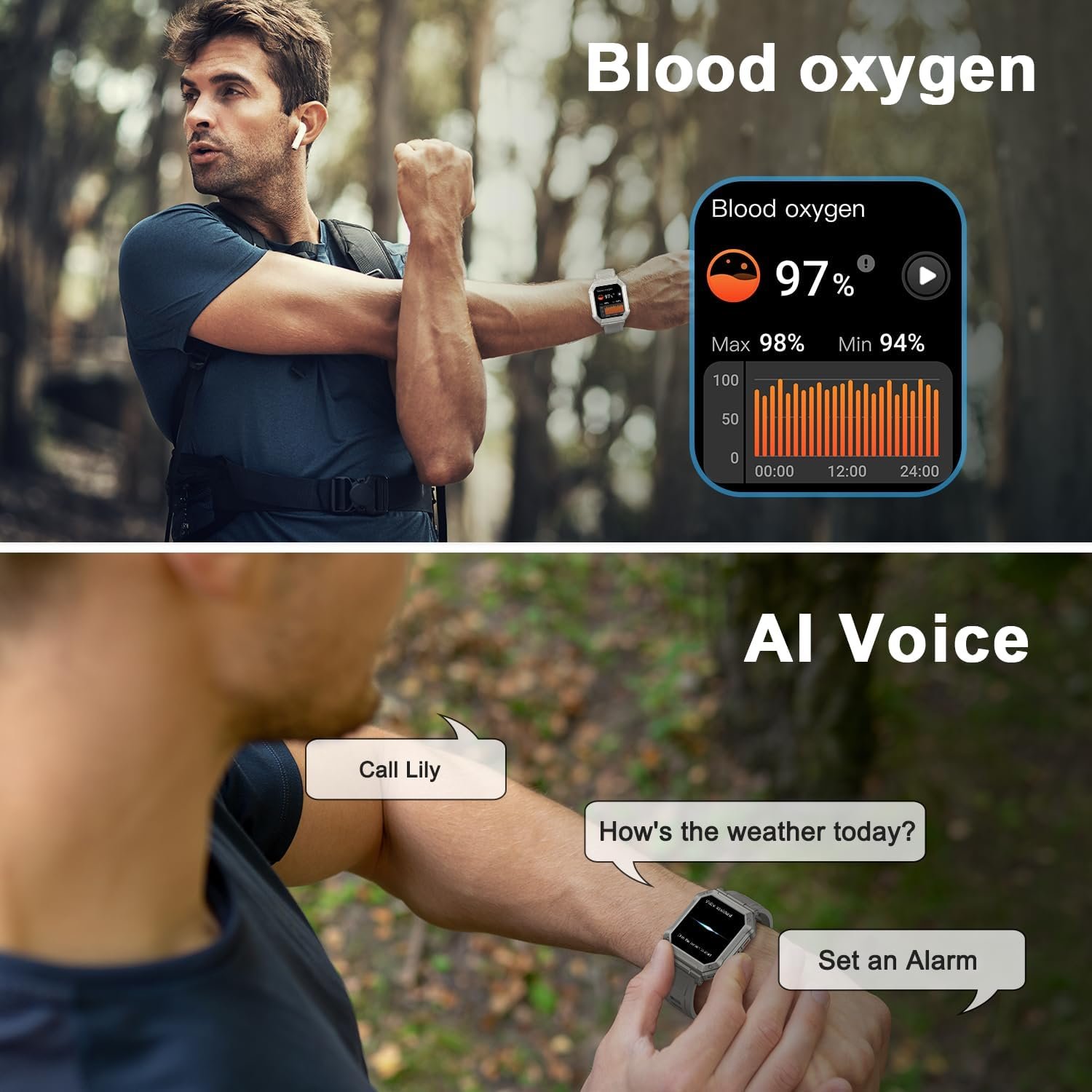 Smart Watch for Men Fitness Tracker: Military Smart Watches for Men Digital Mens Watches Make/Answer Call Running Waterproof Smartwatch Android Phones iPhone Samsung Compatible Heart Rate Monitor