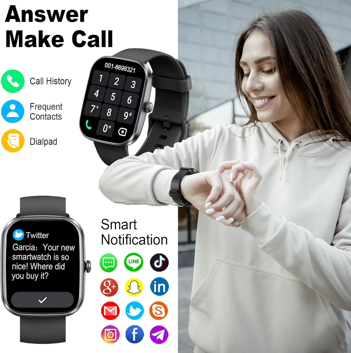 Smart Watch(Answer/Make Call), 1.91 Smartwatch for Men Women, NEW Fitness Watch with 110+ Sport Modes, Fitness Activity Tracke with Pedometer/Sleep Monitor/Heart Rate/IP68 Waterproof, for Android iOS