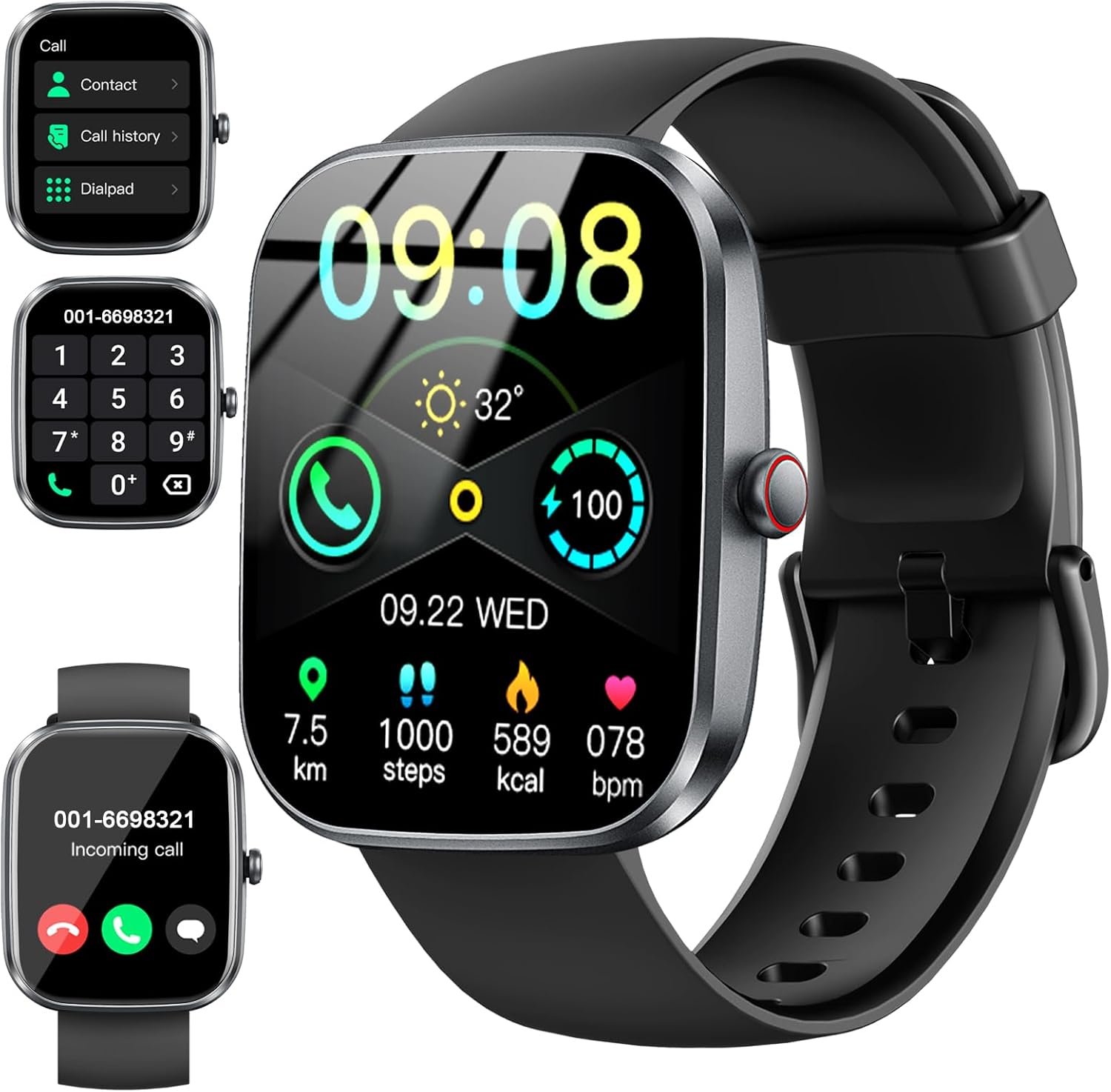 Smart Watch(Answer/Make Call), 1.91 Smartwatch for Men Women, NEW Fitness Watch with 110+ Sport Modes, Fitness Activity Tracke with Pedometer/Sleep Monitor/Heart Rate/IP68 Waterproof, for Android iOS