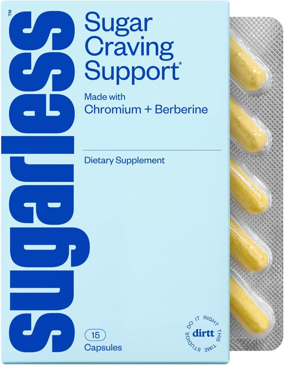 Sugarless Stop Sugar Cravings Supplement, Sugar Craving Blocker with Berberine, Chromium Picolinate, CoQ10  L-Theanine, Stop Cravings Formula, Non-GMO, Gluten-Free Travel Size 60 Count