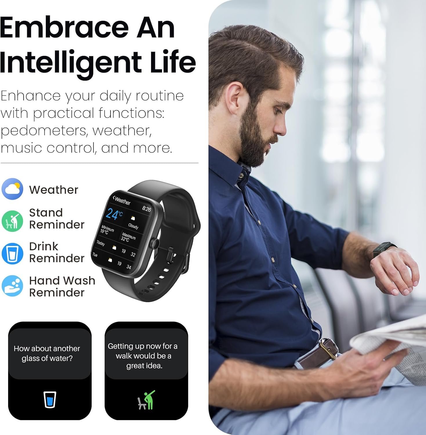 TOZO 2025 New Upgraded Smart Watch for Men Women for iPhoneAndroid, 1.83 Fitness Tracker Bluetooth Call [Answer/Make], IP68 Waterproof Sleep Monitor, 100+ Sport Modes