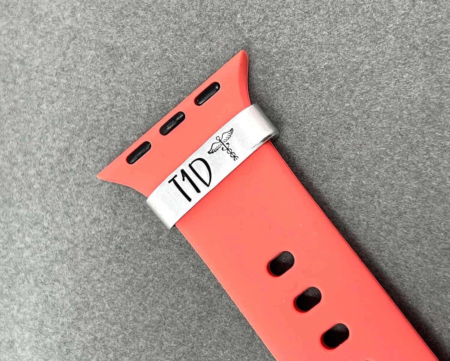 Type 1 Diabetes Medical Alert Watch Charm, Hand Stamped Tag for Smartwatch, Made of Lightweight Aluminum, Charm Only - Band Not Included