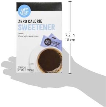 Amazon Brand - Happy Belly Zero Calorie Blue Aspartame Sweetener Powder Packet, 230 count (Previously Sugarly Sweet), 8.11 ounce (pack of 1)