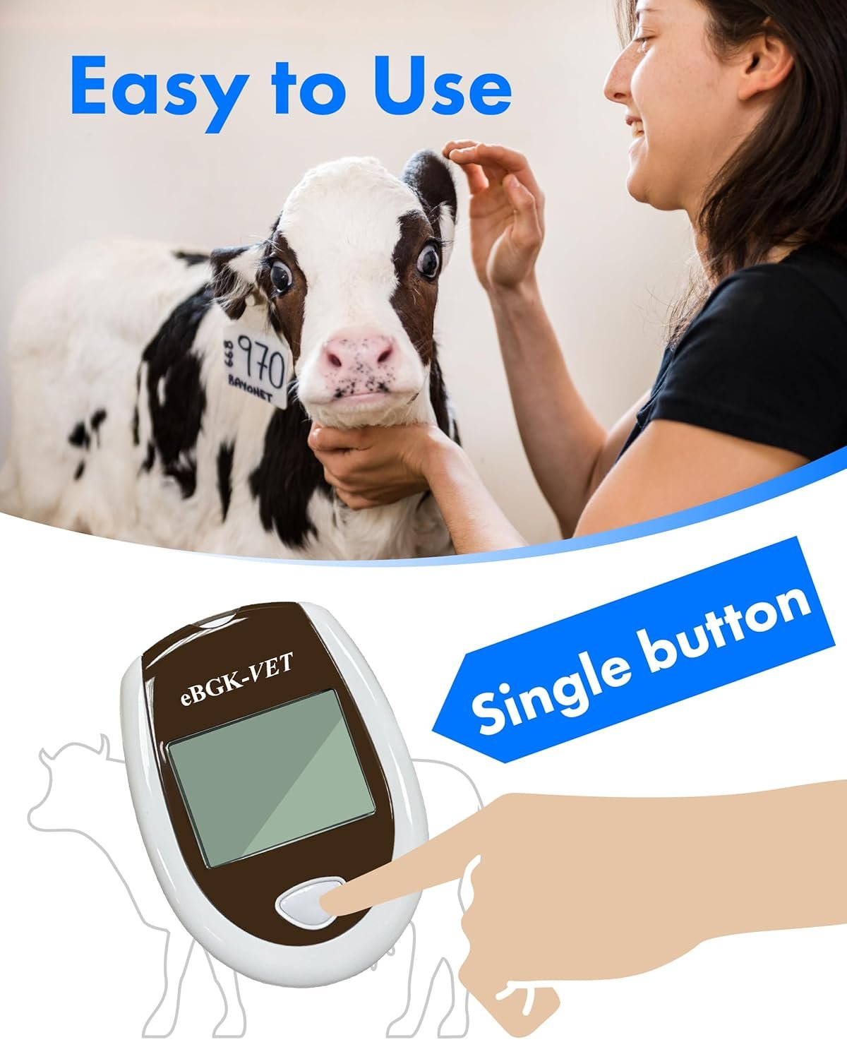eBGKVET Glucose Ketone 2-in-1 Monitoring Kit Dairy Cows Glucose Ketone 50 Blood Glucose Test Strips, 10 Ketone Test Strips Carrying Case for Animal Care