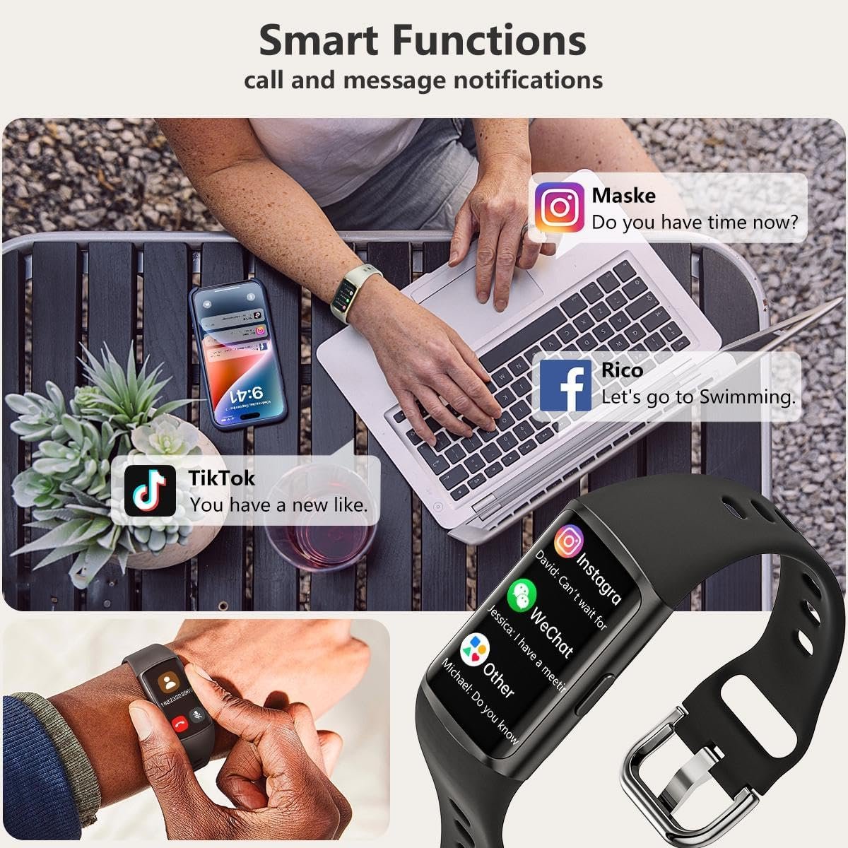 FITVII FINO 2 Slim Fitness Tracker, Smart Watch with Blood Oxygen, Sleep Monitor, 24/7 Heart Rate  Blood Pressure, IP68 Waterproof Health Activity Trackers with Calories Step Counter for Women Men