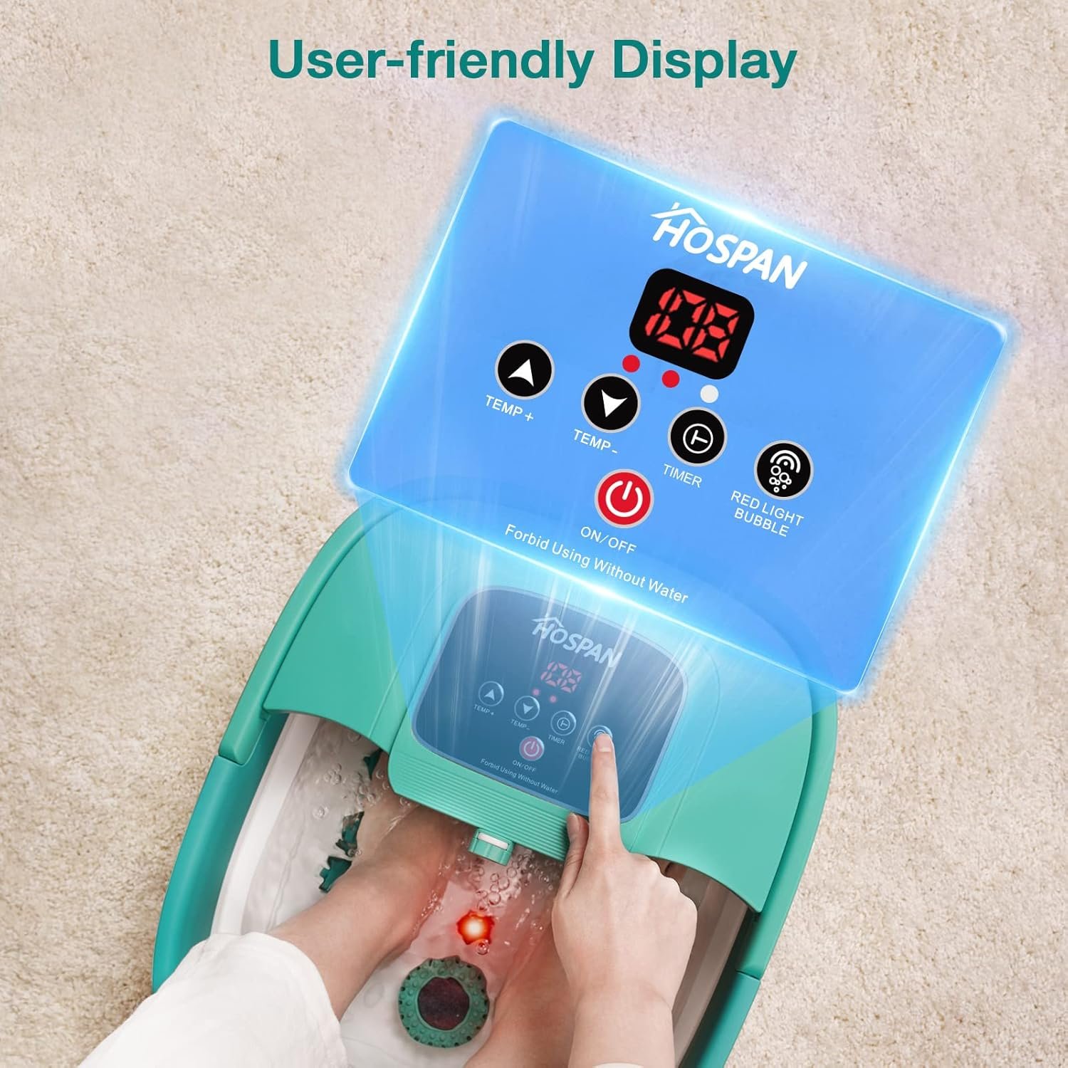 HOSPAN Collapsible Foot Spa with Heat, Bubble, Red Light, and Temperature Control, Foot Bath Massager with 8 Shiatsu Massage Rollers, Pedicure Foot Spa for Relaxation and Stress Relief, Black