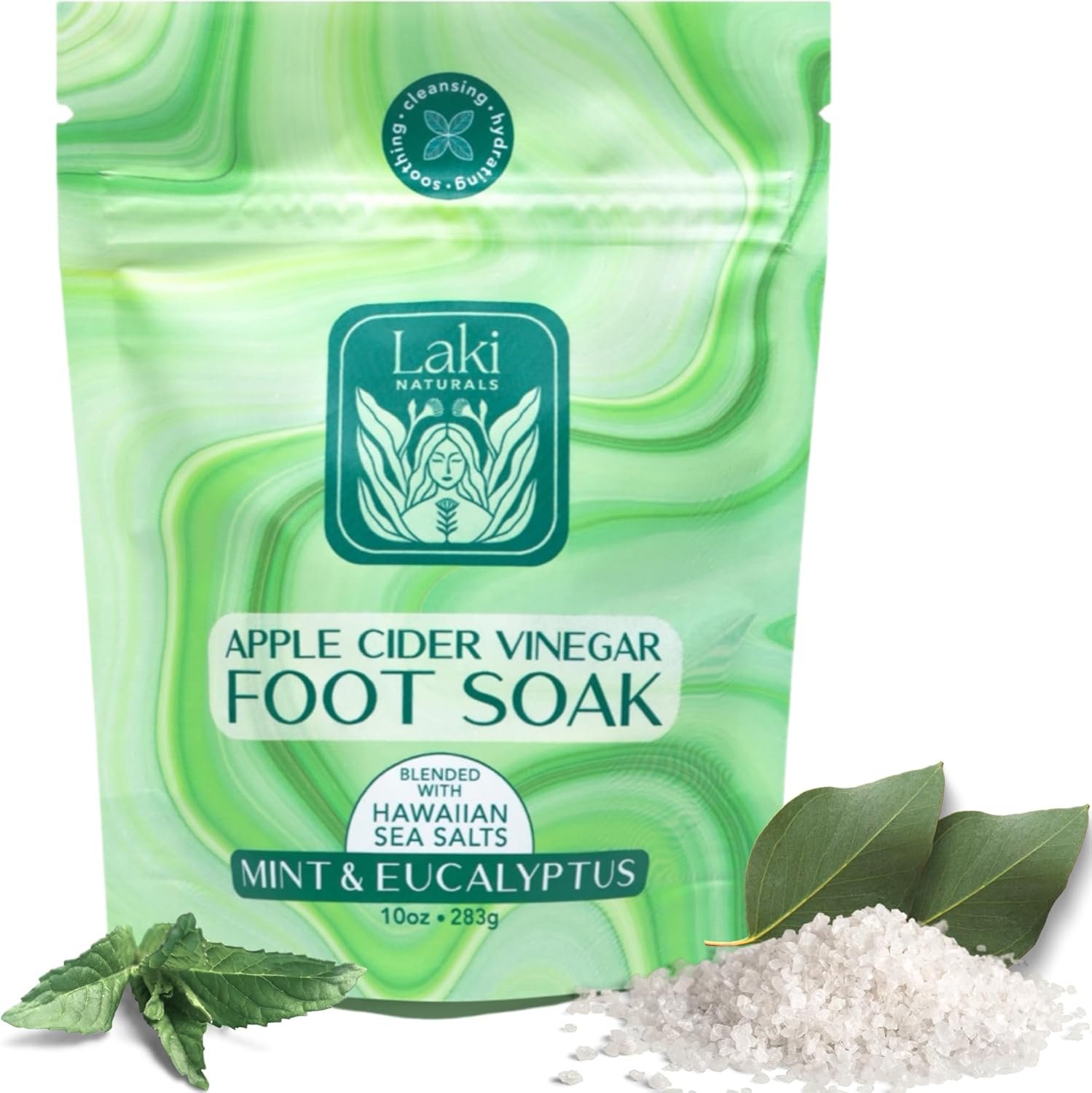 Laki Naturals Apple Cider Vinegar Foot Soak, Foot Detox Soak, Pedicure Soak, Foot Soak Callus Remover, Foot Treatment, Epsom Salt Foot Soak with Hawaiian Sea Salts (10 oz) (Mint  Eucalyptus)