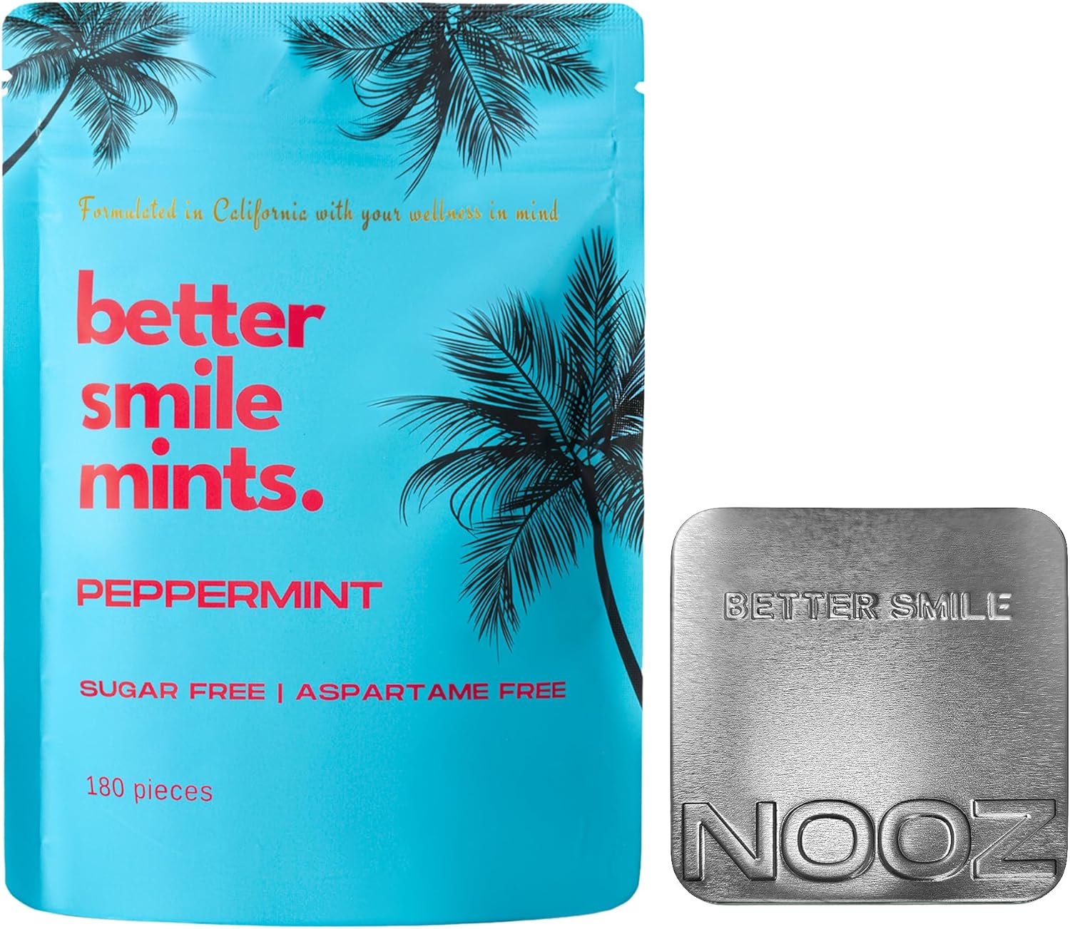 NOOZ Better Smile Mints - Oral Health Support  Fresh Breath-Peppermint Flavor | Sugar-Free, Aspartame-Free for Teeth  Gum Protection - No Artificial Flavors or Sweeteners -180 Mints Refill Bag