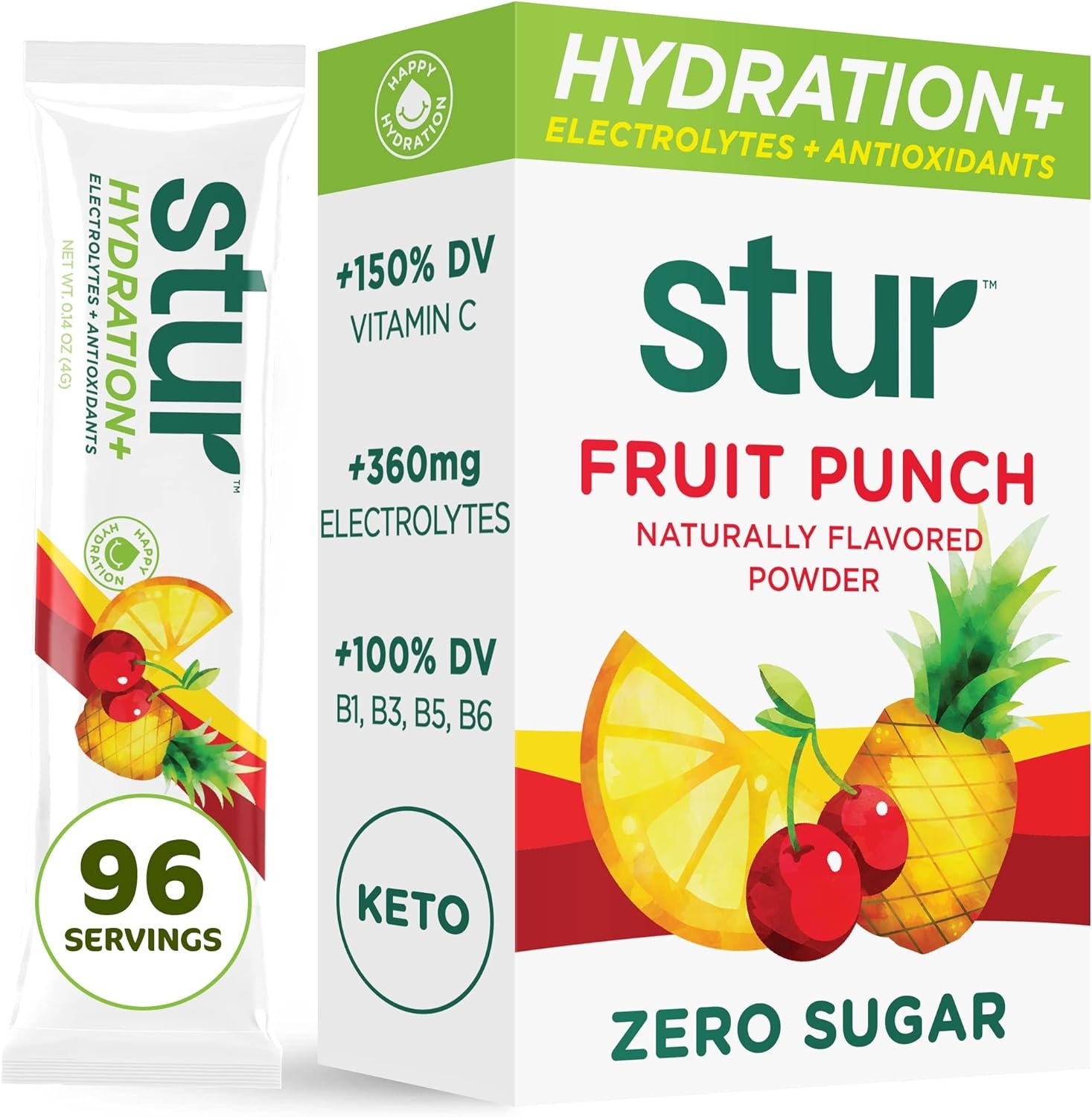 Stur Electrolyte Hydration Powder | Variety Pack| High Antioxidants  B Vitamins | Sugar Free | Non-GMO | Daily Hydration  Workout Recovery | Keto | Paleo | Vegan (32 Packets)