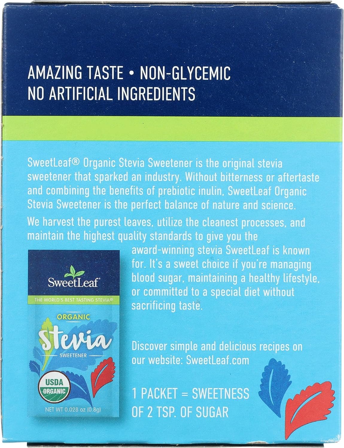 SweetLeaf Organic Stevia Powder Packets - Zero Calorie Sweetener with Stevia Leaf Extract, No Artificial Sweetener Additive, Sugar Free, Keto Friendly, Non GMO, Gluten Free - 70 Packets (Pack of 1)