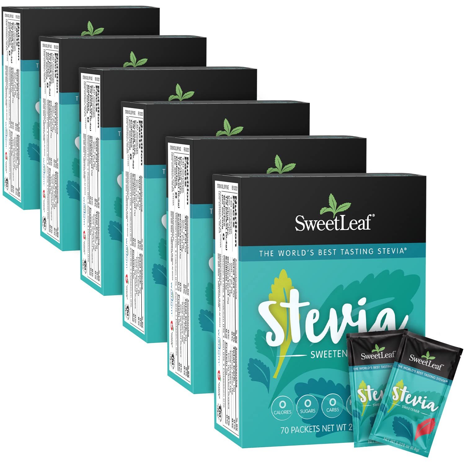 SweetLeaf Stevia Packets - Zero Calorie Stevia Powder, No Bitter Aftertaste, Sugar Substitute for Keto Coffee, Nothing Artificial, Non-GMO Stevia Sweetener Packets, 70 Count