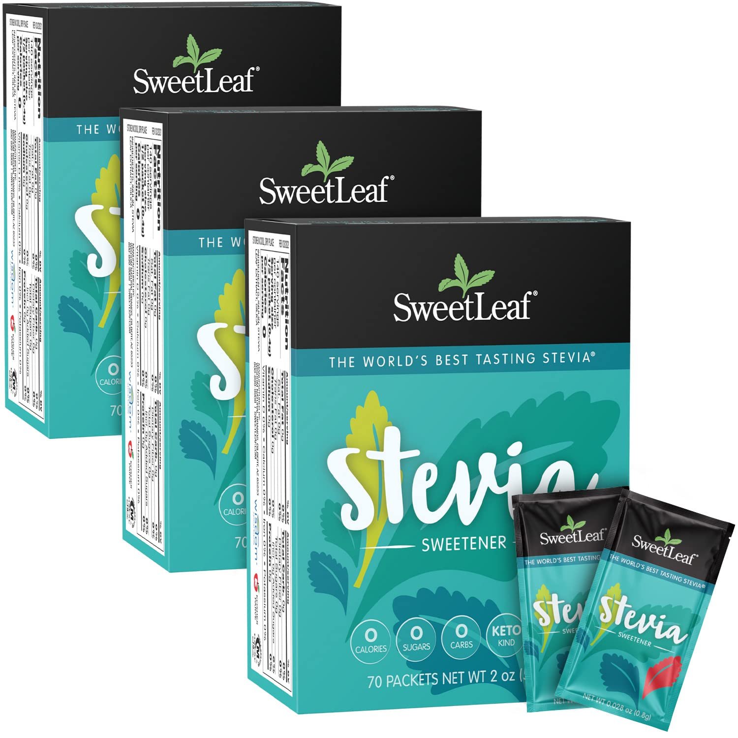 SweetLeaf Stevia Packets - Zero Calorie Stevia Powder, No Bitter Aftertaste, Sugar Substitute for Keto Coffee, Nothing Artificial, Non-GMO Stevia Sweetener Packets, 70 Count