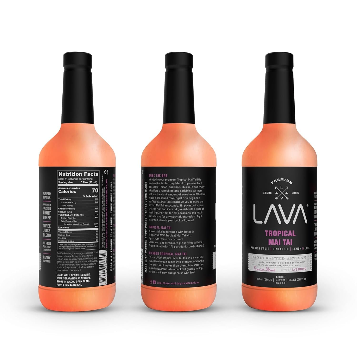 (3 Pack) Premium Skinny Margarita Mix by LAVA Craft Cocktail Co., Low Calorie Margarita Mix Made with Key Lime Juice, Agave, No Artificial Sweeteners, Lots of Flavor, Ready to Use, 1-Liter (33.8oz)