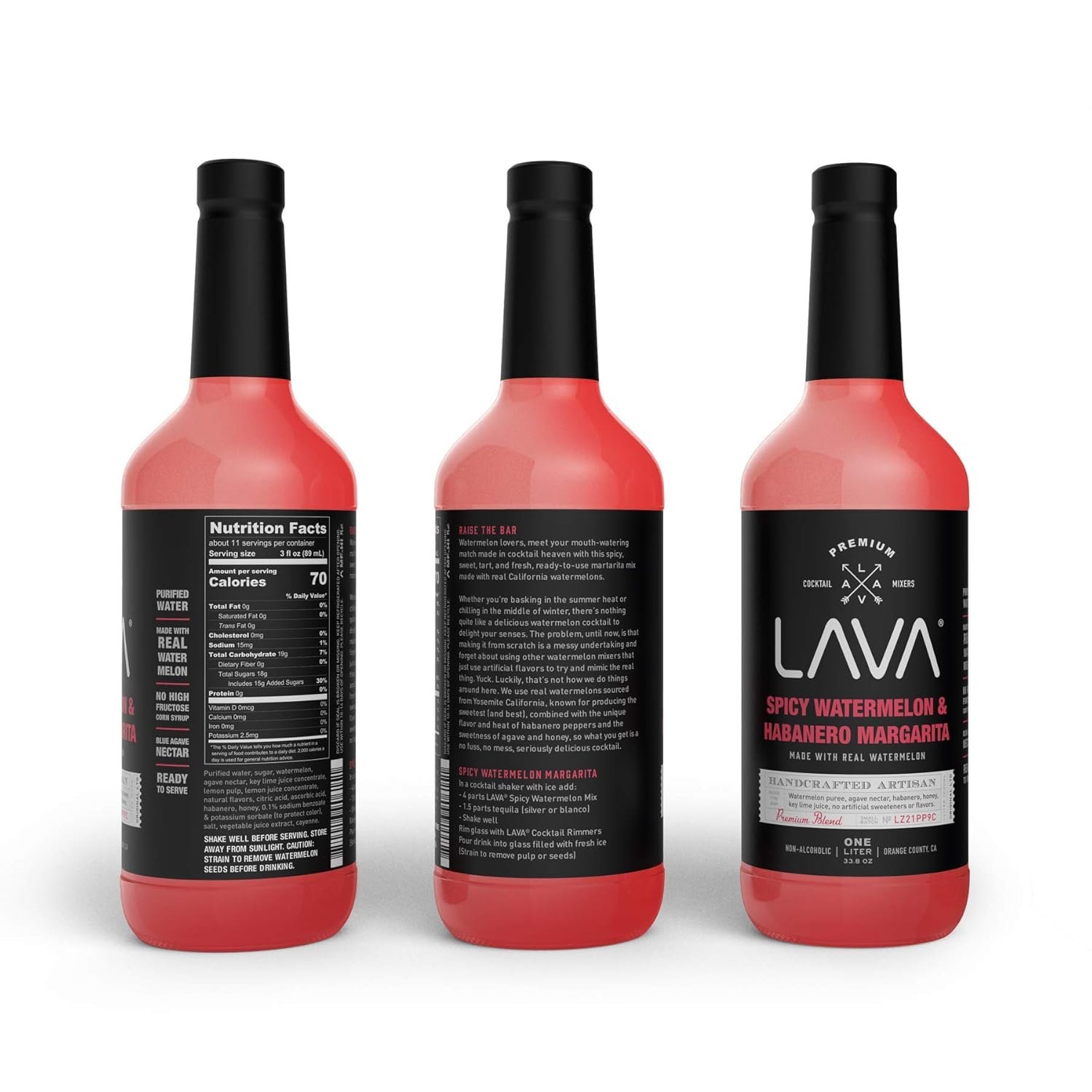 (3 Pack) Premium Skinny Margarita Mix by LAVA Craft Cocktail Co., Low Calorie Margarita Mix Made with Key Lime Juice, Agave, No Artificial Sweeteners, Lots of Flavor, Ready to Use, 1-Liter (33.8oz)
