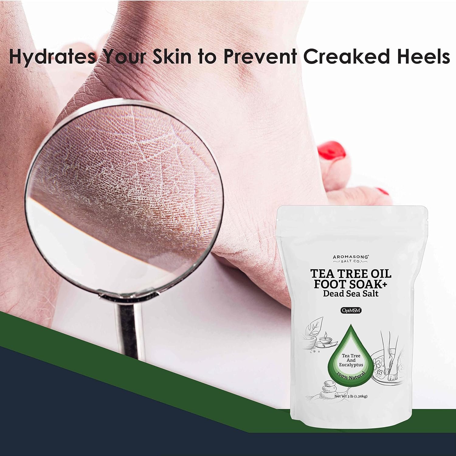 Aromasong Tea Tree Foot Soak with Dead Sea Foot Soaking Salts - Pedicure Soak for Dry Cracked Feet - Athletes Callus Remover Soothes Sore Feet - Eliminates Odor - Made In USA - Packaging may vary