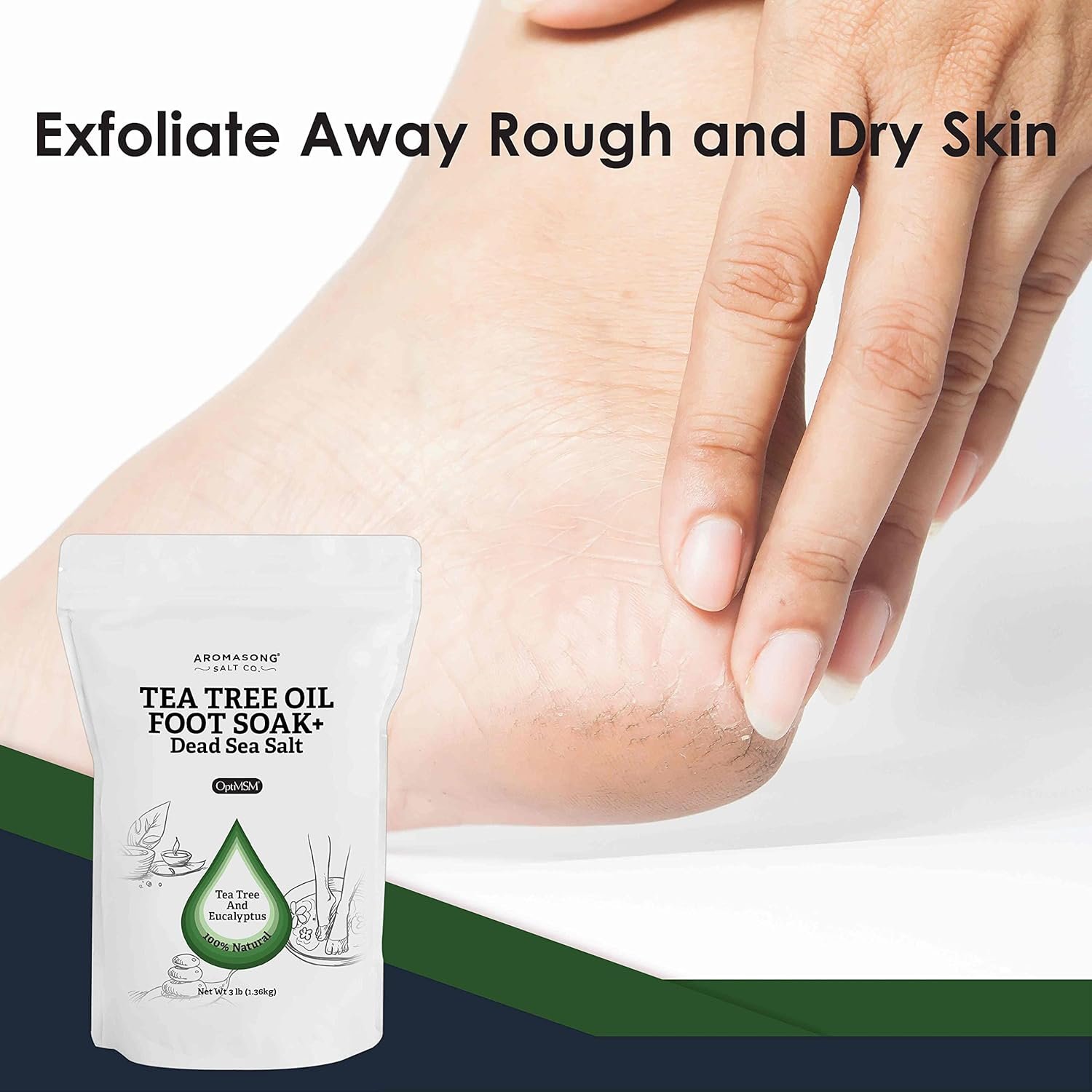 Aromasong Tea Tree Foot Soak with Dead Sea Foot Soaking Salts - Pedicure Soak for Dry Cracked Feet - Athletes Callus Remover Soothes Sore Feet - Eliminates Odor - Made In USA - Packaging may vary