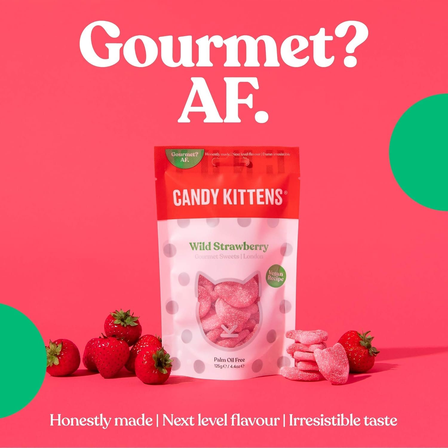 Candy Kittens Wild Strawberry Plant-Based Candy - Palm Oil Free, No Artificial Colors or Sweeteners, Natural Fruit Flavour Candy - Gummy Chewy Gourmet Sweets, 4.4 Ounce (Pack of 1)