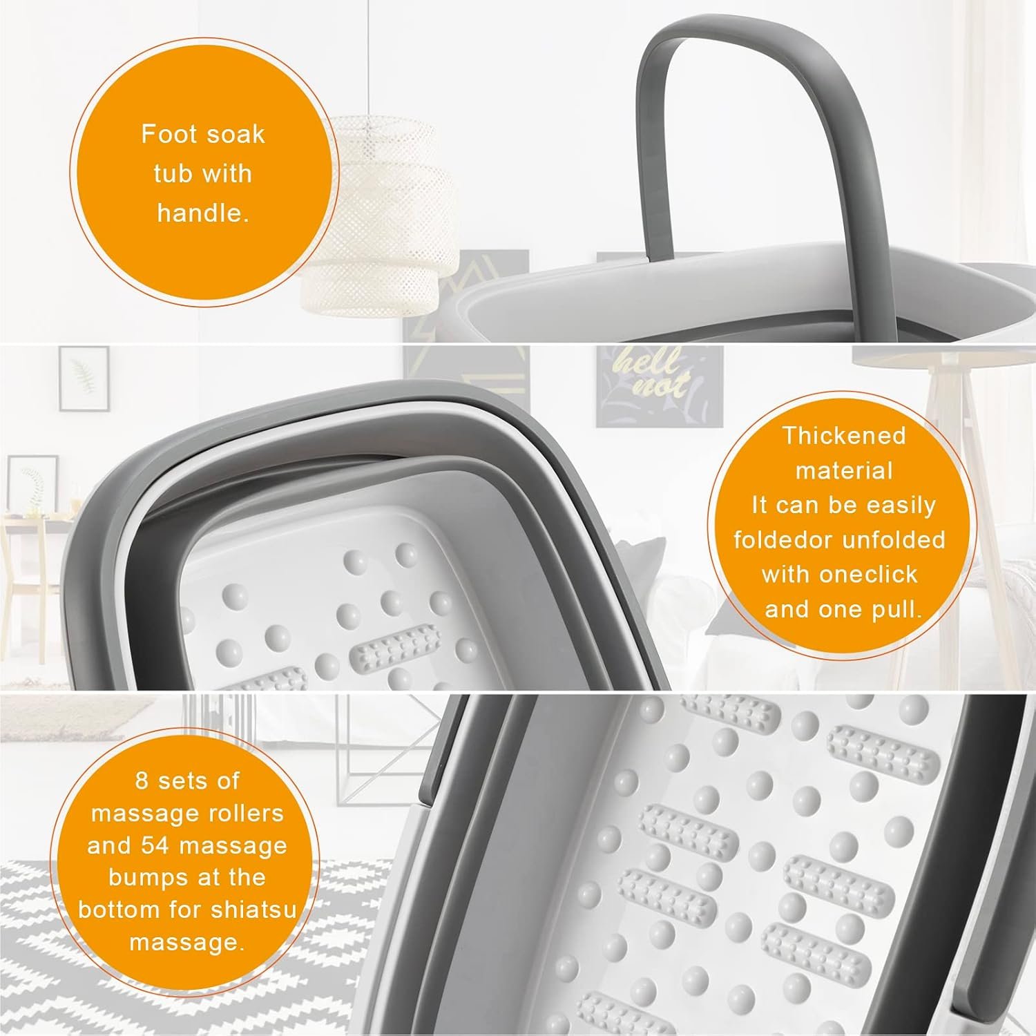 Collapsible Soak Tub with Handle For Foot Spa, Pedicure, Foot Soak Bath 15L/4 Gallons Massager Basin for Dry Cracked Feet, Home Spa Treatment