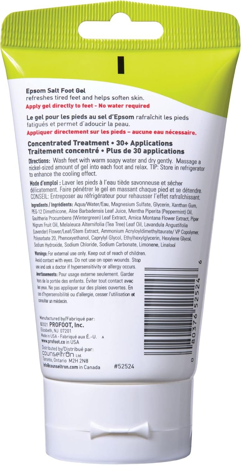 Epsom Salt Foot Gel, 4 Ounce, Soothing Relief for Painful, Tired, Aching Feet, Ditch the Foot Bath for Instant Relief