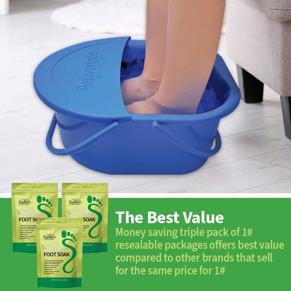 ForPro Professional Collection Green Tea  Lemongrass Foot Soak with Sea  Epsom Salt for Toenail Athletes, Stubborn Odor Scent, Softens Calluses  Soothes Sore Tired Feet - 48 Ounces (3 1-lb Packs)