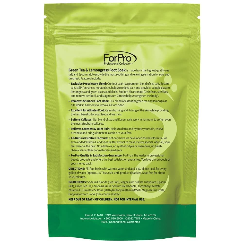 ForPro Professional Collection Green Tea  Lemongrass Foot Soak with Sea  Epsom Salt for Toenail Athletes, Stubborn Odor Scent, Softens Calluses  Soothes Sore Tired Feet - 48 Ounces (3 1-lb Packs)
