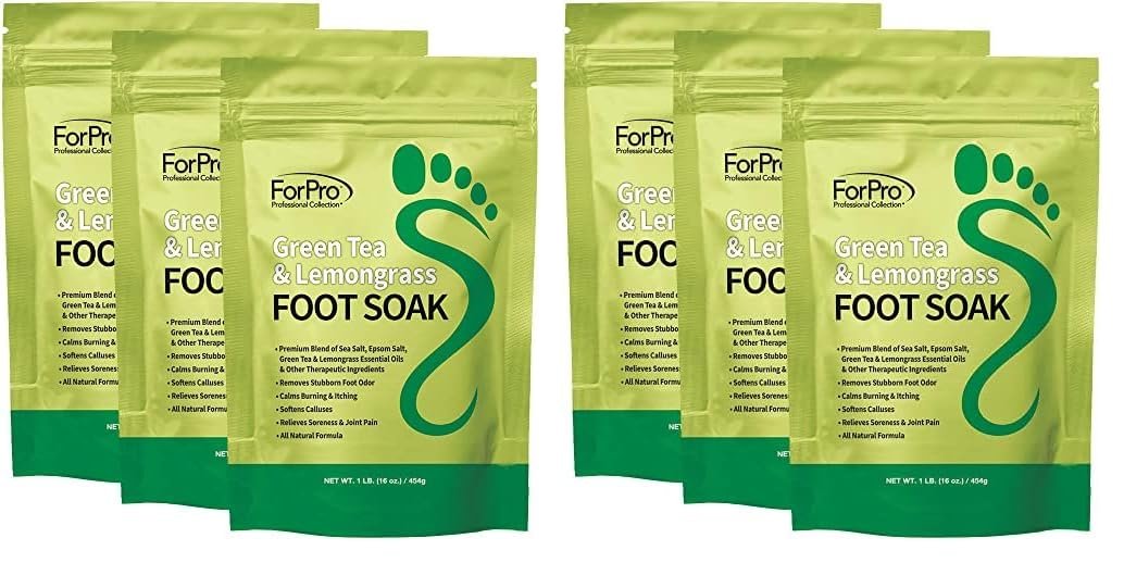 ForPro Professional Collection Green Tea  Lemongrass Foot Soak with Sea  Epsom Salt for Toenail Athletes, Stubborn Odor Scent, Softens Calluses  Soothes Sore Tired Feet - 48 Ounces (3 1-lb Packs)
