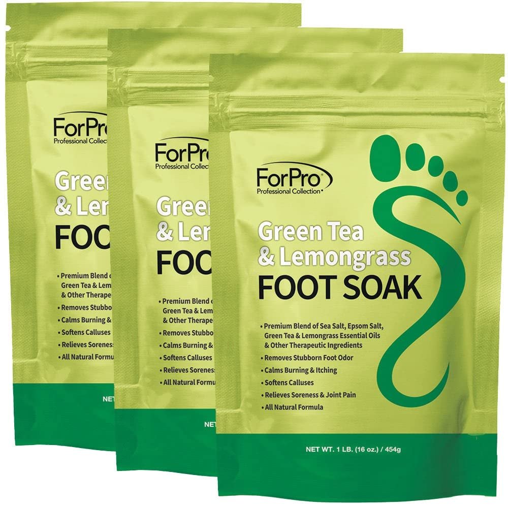 ForPro Professional Collection Green Tea  Lemongrass Foot Soak with Sea  Epsom Salt for Toenail Athletes, Stubborn Odor Scent, Softens Calluses  Soothes Sore Tired Feet - 48 Ounces (3 1-lb Packs)